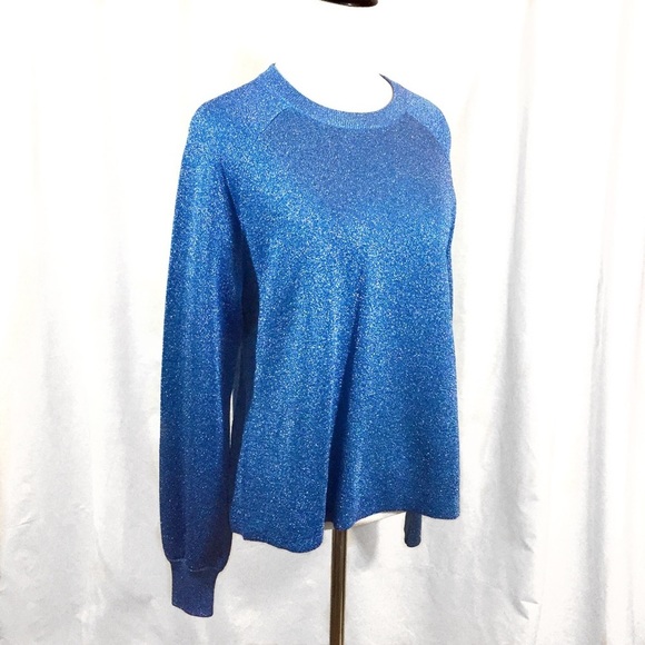J. Crew // Sparkle Side-Slit Sweater Metallic Blue - Picture 2 of 7